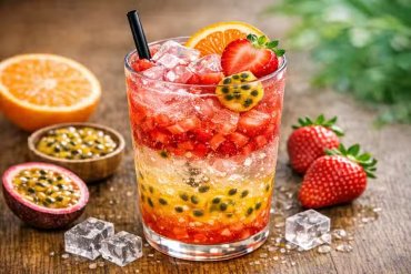 Drink de morango com maracujá sem álcool